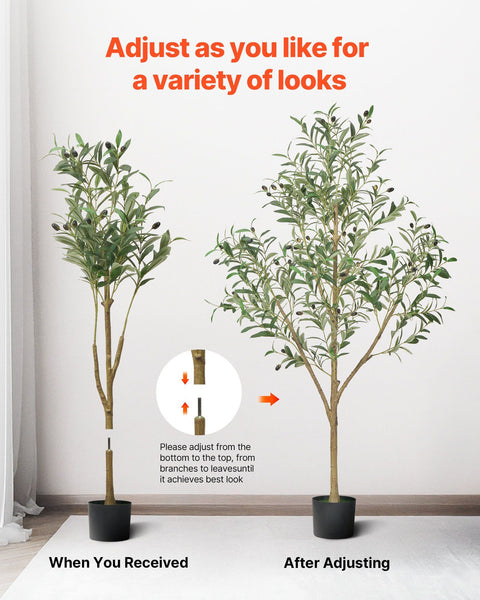 150cm Artificial Olive Tree with Black Pot, Tall Fake Tree with Natural Wood Trunk & Realistic Green Leaves and Fruits, Indoor Faux Plant for Home, Office, Living Room, Corner Decor