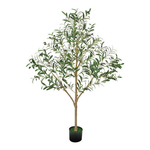 150cm Artificial Olive Tree with Black Pot, Tall Fake Tree with Natural Wood Trunk & Realistic Green Leaves and Fruits, Indoor Faux Plant for Home, Office, Living Room, Corner Decor