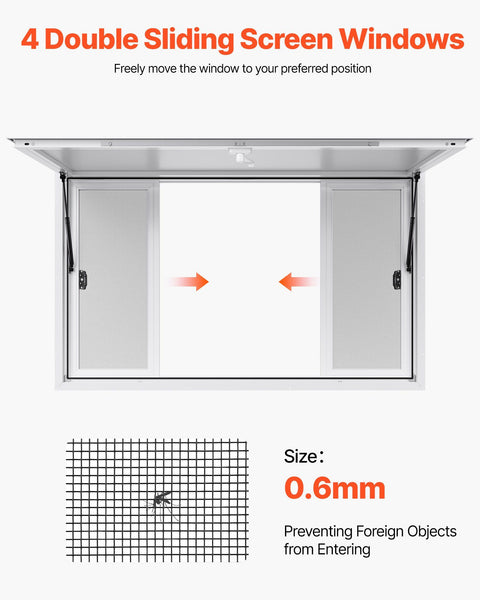 Concession Window 1524x915 mm, Aluminum Alloy Service Window for Food Truck, Up to 85 Degrees Stand Serving Window with 4 Sliding Windows, Awning Door, and Drag Hook, for Concession Trailers