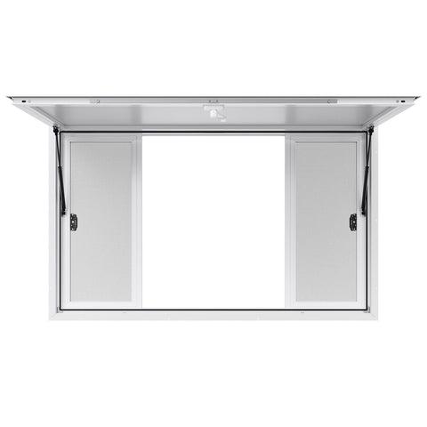 Concession Window 1524x915 mm, Aluminum Alloy Service Window for Food Truck, Up to 85 Degrees Stand Serving Window with 4 Sliding Windows, Awning Door, and Drag Hook, for Concession Trailers