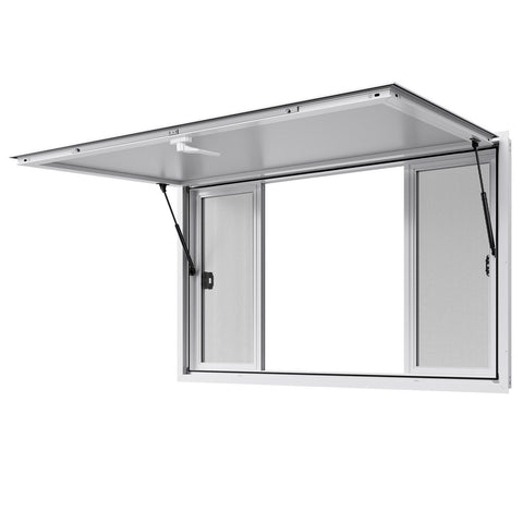 Concession Window 1524x915 mm, Aluminum Alloy Service Window for Food Truck, Up to 85 Degrees Stand Serving Window with 4 Sliding Windows, Awning Door, and Drag Hook, for Concession Trailers