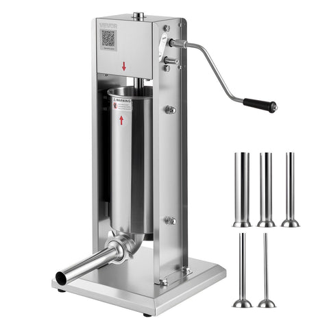 Manual Sausage Stuffer, 11 LBS / 5 L Vertical Meat Stuffer, Dual-Speed Sausage Casing Meat Filling Machine, Stainless Steel Heavy Duty Filler with 5 Stuffing Tubes, for Commercial & Home Use