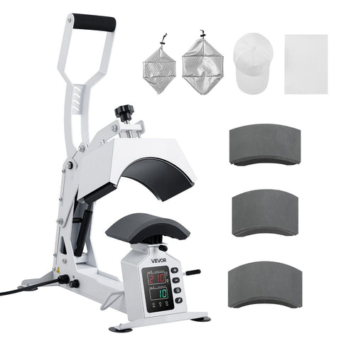 Hat Heat Press Machine, with 4 Interchangeable Platens and Caps Stretcher, Precise Temperature & Time Control, Heat Press for Hats and Caps, for HTV Iron On and Sublimation Projects, White