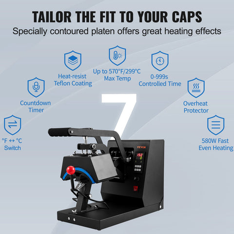 VEVOR Hat Heat Press Cap Heat Press Machine 4 Heating Pads Sublimation Transfer