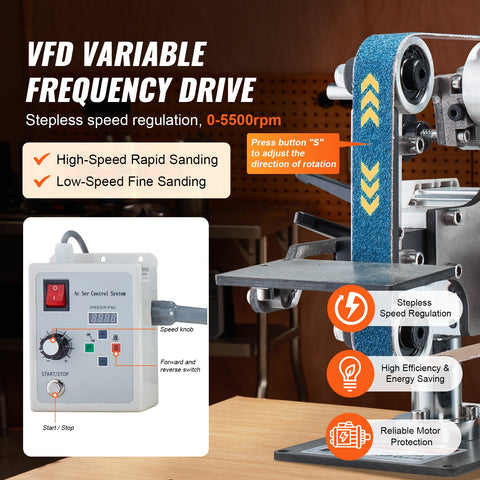 Belt Grinder Sander, 30 x 1-Inch Variable Speed Belt Polisher with VFD, 550W Polishing Grinding Machine with 2 Grinding Moulds & 3PCS Sanding Belts for Metalworking, Knife Making
