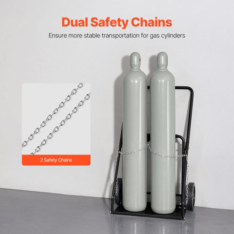 Dual Welding Cylinder Cart, Oxygen Acetylene Tank Cart with 440LBS Static Weight Capacity, 10-Inch Solid Wheels and Tank Storage Safety Chains, Suitable for Double 12.5-Inch Dia. Gas Cylinders