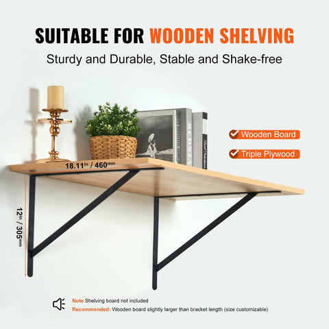 Shelf Bracket, 46 x 30.5 cm 12 Pcs, Heavy Duty Floating Shelf Brackets, Brackets for Shelves, 3mm Thick Matte Black Triangle Shelf Bracket,Steel Shelving Brackets with 72.6 kg Load Capacity