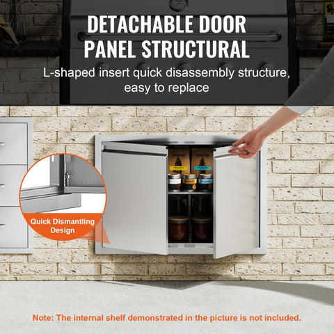 BBQ Access Door, 762x532 mm Double Outdoor Kitchen Door, Stainless Steel Flush Mount Door, Wall Vertical Door with Recessed Handles , for BBQ Island, Grilling Station, Outside Cabinet