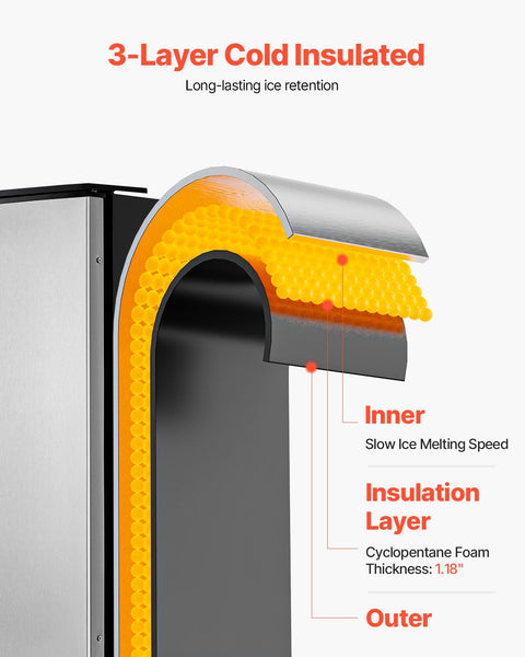 VEVOR Undercounter Built-in Ice Maker, 80 Lbs/Day Under Counter Ice Maker Machine with Reversible Door Stainless Steel, Freestanding Ice Maker for Commercial Home Kitchen, Electric Drainage
