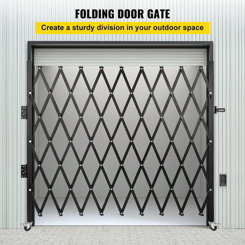 Single Folding Security Gate, 216 x 221 cm Folding Door Gate, Steel Accordion Security Gate, Flexible Expanding Security Gate, 360 degree Rolling Barricade Gate, Scissor Gate/Door with Padlock
