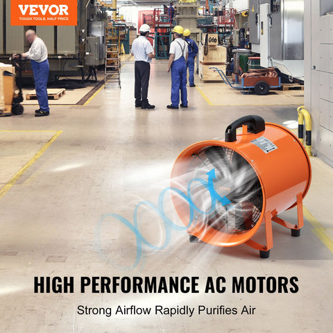 Portable Ventilator, 254mm/10inch Heavy Duty Cylinder Fan with 10m Duct Hose, 300W Strong Shop Exhaust Blower 1720CFM, Industrial Utility Blower for Sucking Dust, Smoke, Smoke Home/Workplace