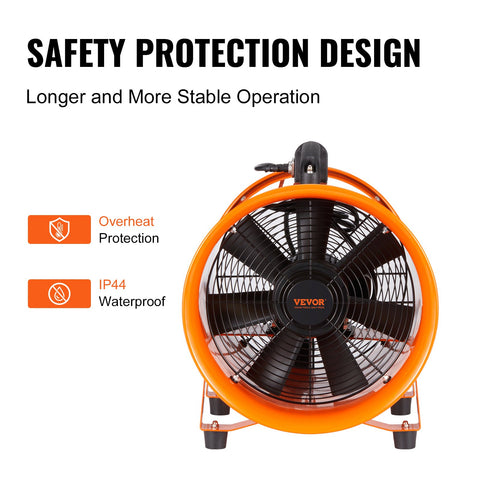 Portable Ventilator, 254mm/10inch Heavy Duty Cylinder Fan with 10m Duct Hose, 300W Strong Shop Exhaust Blower 1720CFM, Industrial Utility Blower for Sucking Dust, Smoke, Smoke Home/Workplace
