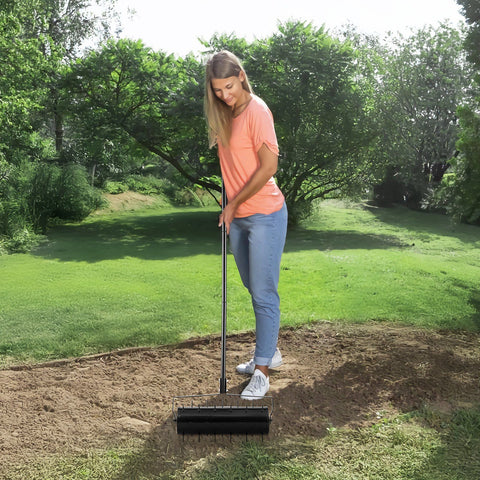 Rolling Lawn Aerator, 525mm Heavy-Duty Manual Rolling Aerator Lawn with Detachable Handle and 33 Iron Spikes, Rolling Lawn Aeration Tool for Garden Patio Yard Compacted Soils and Lawns, Black