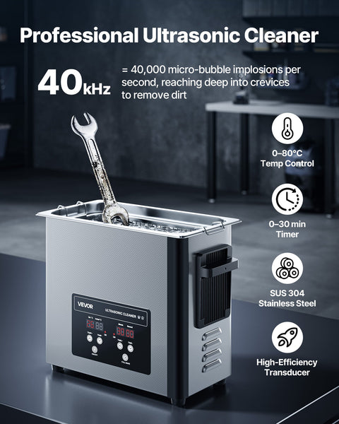 VEVOR 6L Ultrasonic Cleaner, Professional Ultrasonic Cleaner Machine with Cleaning Basket & Digital Display, 120W Stainless Steel 40kHz Cleaning Machine for Watches, Razors, Jewelry, Coins and More