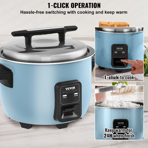 VEVOR Commercial Rice Cooker, 50-Cup Rice Cooker, 10 Liter Large Rice Cooker and Warmer with Nonstick Inner Pot, Fast Cooking and 24-Hour Keep Warm, with Rice Cup and Paddle, for Restaurant