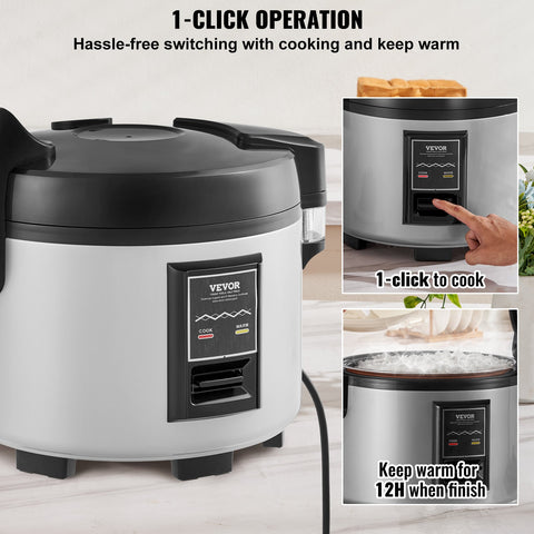 VEVOR Commercial Rice Cooker, 70-Cup Rice Cooker, 15 Liter Large Rice Cooker and Warmer with Nonstick Inner Pot, Fast Cooking and 12-Hour Keep Warm, with Rice Cup and Paddle, for Restaurant