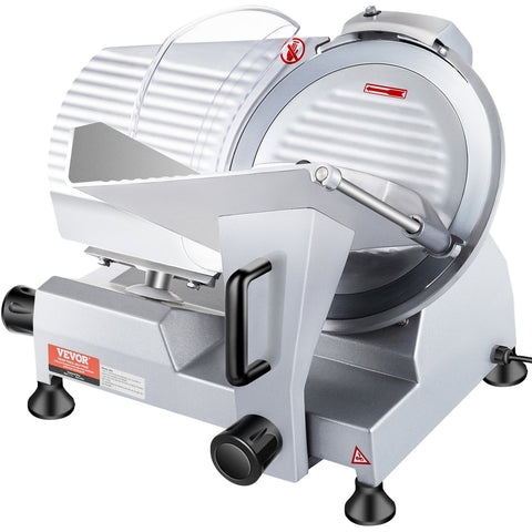 VEVOR Commercial Meat Slicer, 240W Electric Deli Food Slicer, 10 inch Carbon Steel Blade Electric Food Slicer, 350-400RPM Meat Slicer, 0 - 0.47 inch Adjustable Thickness for Commercial and Home Use