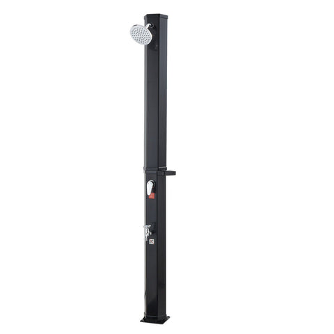 35L Solar Heated Shower, 195cm Showerhead Height Outdoor Shower, with Foot Faucet & Soap Box Rack, Hot & Cold Water Adjustment, Freestanding for Backyard Poolside Beach Pool,Black