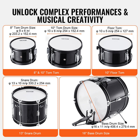Kids Drum Set, 5-Piece, 406.4 mm Beginner Full Drum Set with Bass Toms Snare Floor Drum Adjustable Throne Cymbal Hi-Hat Pedal and Two Pairs of Drumsticks, Starter Drum Kit for Child Kids, Black