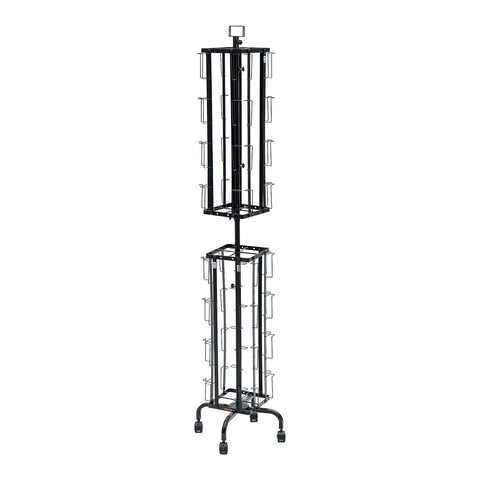 Greeting Cards Display Rack, 32 Pockets Rotating Postcard Brochure Display Stand, 360° Spinning Card Display Rack with Sign Holder & 4 Wheels (2 Lockable) for Exhibitions Office Trade Show