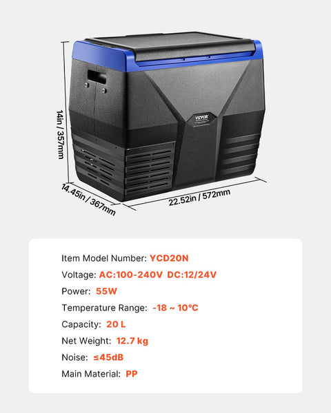 VEVOR Portable Car Refrigerator Freezer Compressor 20L Single Zone for Car Home