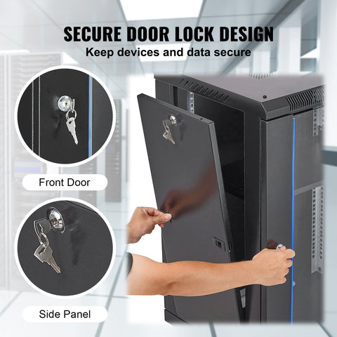 15U Wall Mount Network Cabinet, 226.8 kg Max. Ground Load Capacity, Server Rack Cabinet Enclosure with Locking Tempered Glass Door, Side Panels, Q235 Carbon Steel, for IT Equipment, A/V Devices