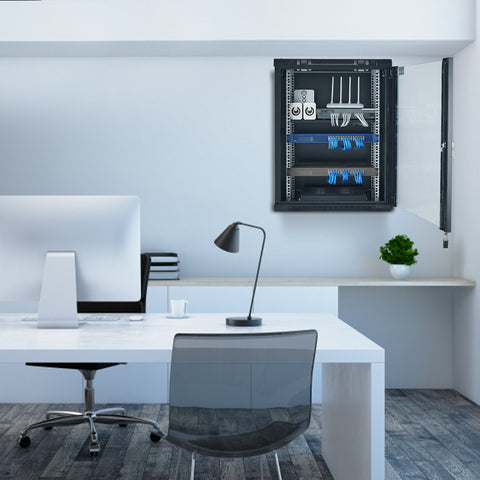 15U Wall Mount Network Cabinet, 226.8 kg Max. Ground Load Capacity, Server Rack Cabinet Enclosure with Locking Tempered Glass Door, Side Panels, Q235 Carbon Steel, for IT Equipment, A/V Devices