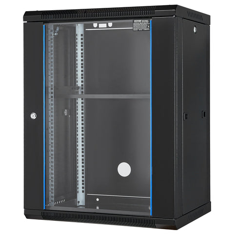 15U Wall Mount Network Cabinet, 226.8 kg Max. Ground Load Capacity, Server Rack Cabinet Enclosure with Locking Tempered Glass Door, Side Panels, Q235 Carbon Steel, for IT Equipment, A/V Devices