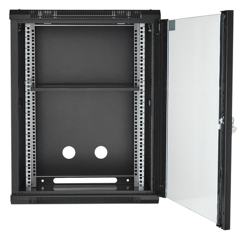 15U Wall Mount Network Cabinet, 226.8 kg Max. Ground Load Capacity, Server Rack Cabinet Enclosure with Locking Tempered Glass Door, Side Panels, Q235 Carbon Steel, for IT Equipment, A/V Devices