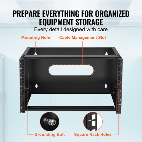 6U Wall Mount Network Rack, 14 in/355.6 mm Depth, 50 lbs/22.68 kg Max Weight Capacity Wall Mount Server Rack with Cage Nuts, 19"/482.6 mm for Shallow Server IT Equipment and Network Switches