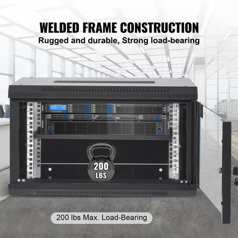 6U Wall Mount Network Server Cabinet, 15.5'' Deep, Server Rack Cabinet Enclosure, 200 lbs Max. Ground-mounted Load Capacity, with Locking Glass Door Side Panels, for IT Equipment, A/V Devices