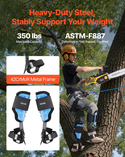 Tree Climbing Spikes, Height-Adjustable Tree Climbing Gear with Straps & Padding Cushion, 159 kg Load Capacity, Heavy Duty Steel Climb Spurs Arborist Equipment for Fruit Picking Hunting