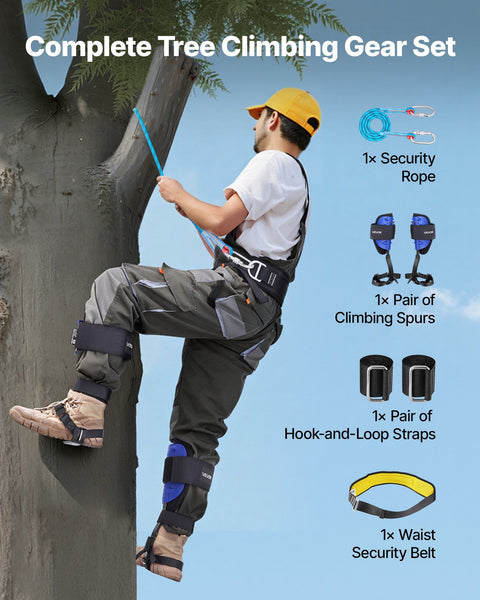 Tree Climbing Spikes Set, Height-Adjustable Tree Climbing Gear with Straps & Waist Harness, 159 kg Load Capacity, Heavy Duty Steel Climb Spurs Arborist Equipment for Fruit Picking Hunting