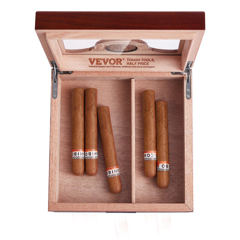 VEVOR Cigar Humidor, Glass Top Cigar Humidor Box, Handmade Spanish Cedar Wood Cigar Desktop Box, Cigar Storage Case with Humidifier, Hygrometer, Divider and Accessory Drawer, 20-35 Cigars