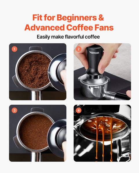 VEVOR 51mm/53mm/58mm Espresso Tamper Stainless Steel Coffee Tamper with Spring