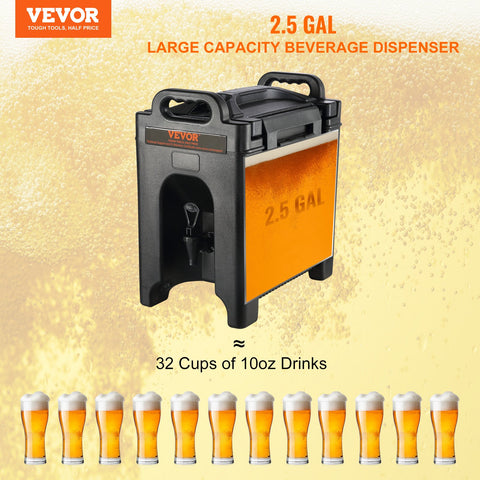 VEVOR Insulated Beverage Dispenser, 9.5 L, Food-grade LDPE Hot and Cold Beverage Server, Thermal Drink Dispenser Cooler with 23 mm PU Layer Two-Stage Faucet Handle, for Restaurant Drink Shop