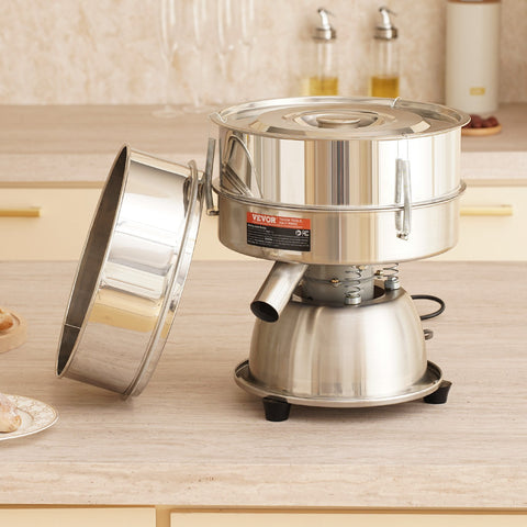 VEVOR Automatic Electric Vibrating Sieve, Stainless Steel Sifter Shaker Machine with 10+60 Mesh, 45W Automatic Powder Sifter Machine Countertop, Electric Sieve Shaker for Flour Powers, Mungbean, Rice