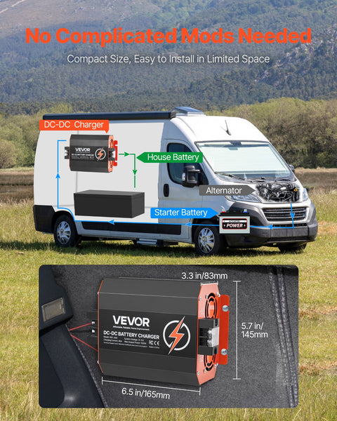 12V 40A DC to DC Battery Charger, 500W, On-Board Battery Charger for Lead-Acid, Lithium, AGM, GEL, and Flooded Batteries, Smart Multi-Stage Charging, for RVs, Commercial Vehicles, Boats, Yachts