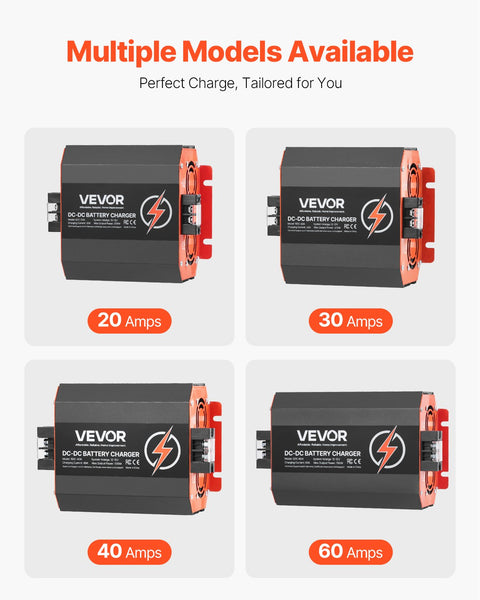 12V 40A DC to DC Battery Charger, 500W, On-Board Battery Charger for Lead-Acid, Lithium, AGM, GEL, and Flooded Batteries, Smart Multi-Stage Charging, for RVs, Commercial Vehicles, Boats, Yachts