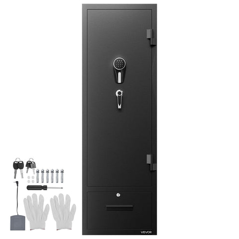 4 Gun Safe, Long Gun Cabinet for Rifles and Pistols, Quick Access Rifle Safe with 2 Ammo Slots, 2 Pistol Pockets & 2 Adjustable Racks, Large Digital Cabinet with Key and Password Lock
