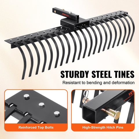Tow Behind Landscape Rake, 1.5m Tow Dethatcher with 21 Steel Coil Tines, Lawn Dethatcher Rake Attaches to 1.2m or 15m Toolbars and 3-point Suspension Systems, for Leaves, Pine Needles, and Grass