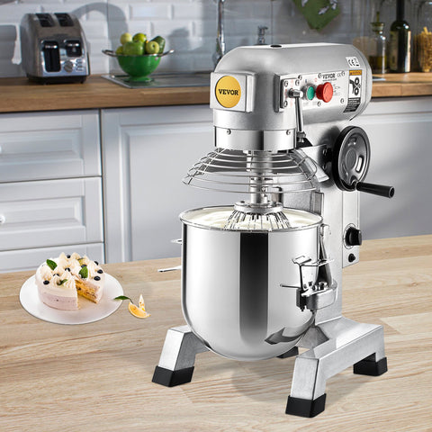VEVOR Professional Kitchen Mixer, 10Qt Capacity with Timer, 450W Stainless Steel Bowl Durable Electric Mixer for Commercial Use, 3 Speed Options 113/184/341 RPM, Includes Dough Hook & Whisk