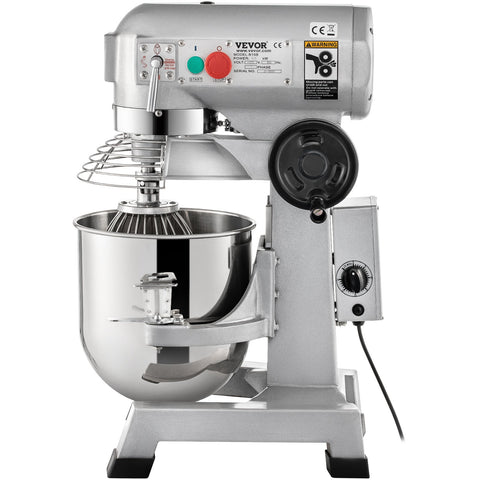 VEVOR Professional Kitchen Mixer, 10Qt Capacity with Timer, 450W Stainless Steel Bowl Durable Electric Mixer for Commercial Use, 3 Speed Options 113/184/341 RPM, Includes Dough Hook & Whisk