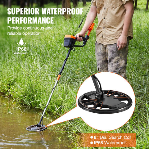 Metal Detector for Adults & Kids, 8", Professional Adjustable Higher Accuracy Gold Detector, IP68 Waterproof Coil with LCD Display Advanced DSP Chip, for Detecting Gold Coin Treasure Hunting