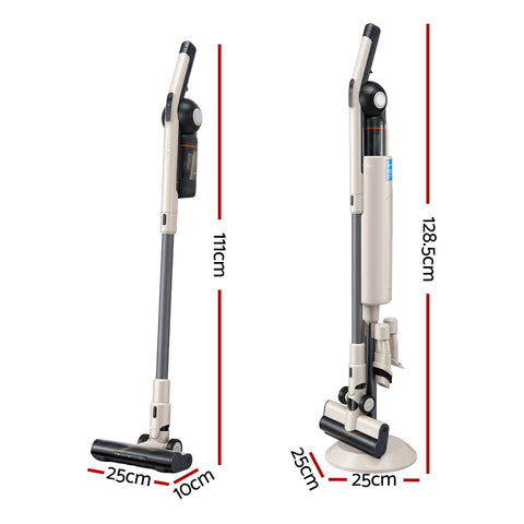 Devanti Cordless Vacuum Cleaner with Auto-Empty Dust Station, 18kPa Powerful Suction 1.05kg Lightweight 40Mins Runtime 3-Speed LED Floor Head Washable HEPA Filter Stick Vacuum, Oat