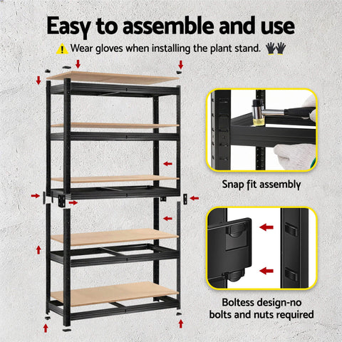 Giantz Garage Shelving 1.6X0.8m Warehouse Shelves Storage Rack Pallet Racking Black