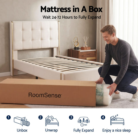 RoomSense Double Mattress, 34cm Thick Medium Firm Hybrid Mattress for Back Pain Relief, Tencel Cooling Pocket Spring Mattress Double Size in a Box