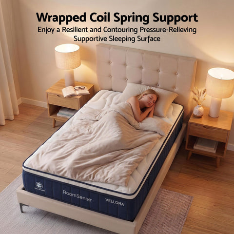 RoomSense King Single Mattress , 30cm Medium Firm Hybrid Mattress with Latex Lumbar Support for Back Pain Relief , Pocket Spring Mattress King Single Size in a Box