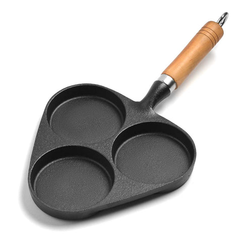 3 Mold Cast Iron Omelette Fry Pan