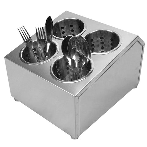 18/10 Stainless Steel Commercial Square Cutlery Holder with 4 Holes
